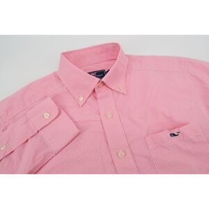 Vineyard Vines Performance Mens Small Pink Gimgham Tucker Classic Whale Shirt